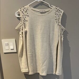 Elegant Cream Beaded Cold Shoulder Sweatshirt